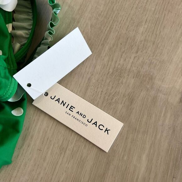 JANIE AND JACK Polka Dot Rosette Swimsuit Sz 6 to 12 months Green White Skirt Fl - Picture 4 of 4